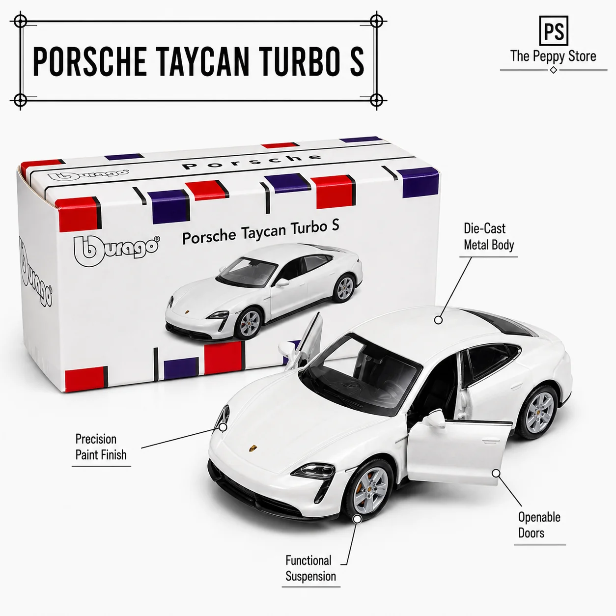 Bburago Porsche Taycan Turbo S – Blanco